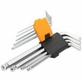 Tolsen 9Pcs Ball Point Long Arm Hex Key Set Cr-V, Heat Treated, Chrome Plated 20053